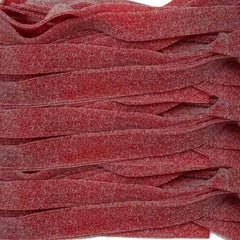 Close-up of a sour gummy belt texture, Smarty Stop chewy interior and tangy coating
