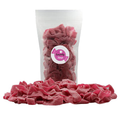 Several red wild cherry belts on a small plate, Smarty Stop portion-ready snack idea
