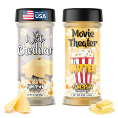Smash Seasonings front packaging showing two-flavor shaker set and snack benefit