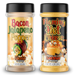 Smash Seasonings front packaging showing bold cheese and bacon flavor
