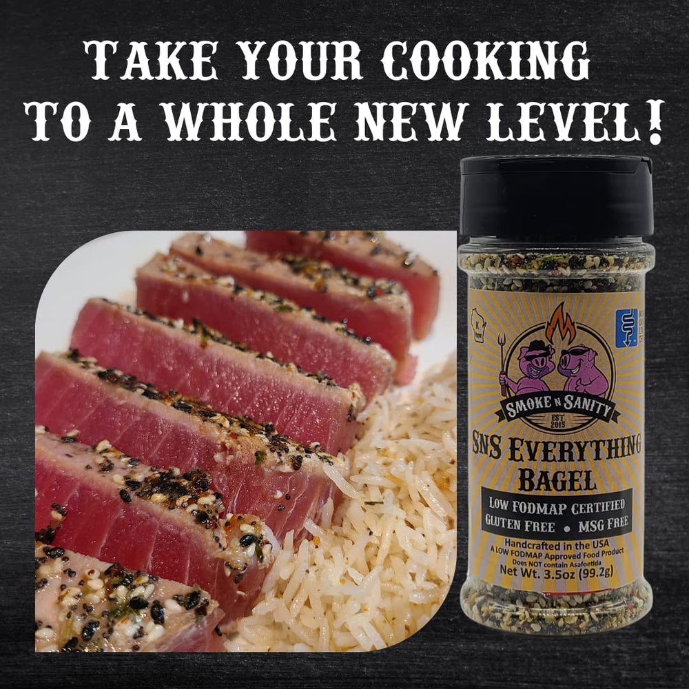 Smoke n Sanity seasoning texture with sesame and poppy seeds delivering crunch
