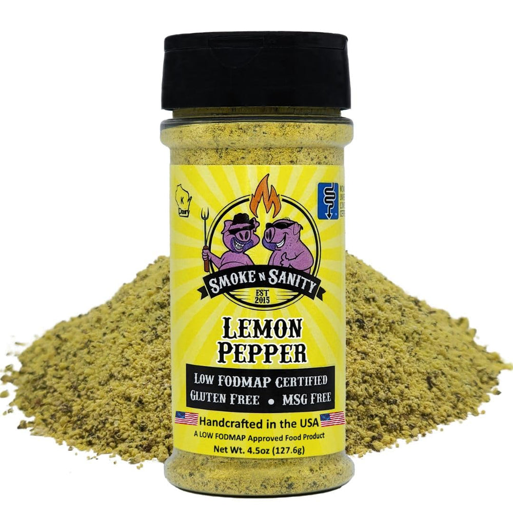 Smoke n Sanity front packaging showing shaker and low FODMAP benefit