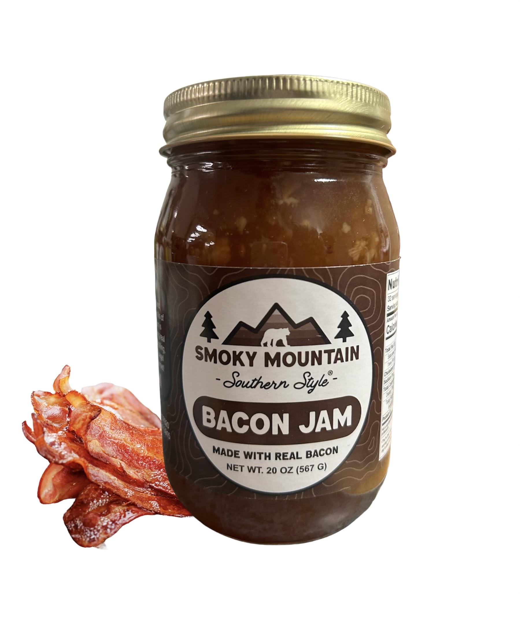 SMOKY MOUNTAIN SOUTHERN STYLE jar front view showing label and rich bacon jam