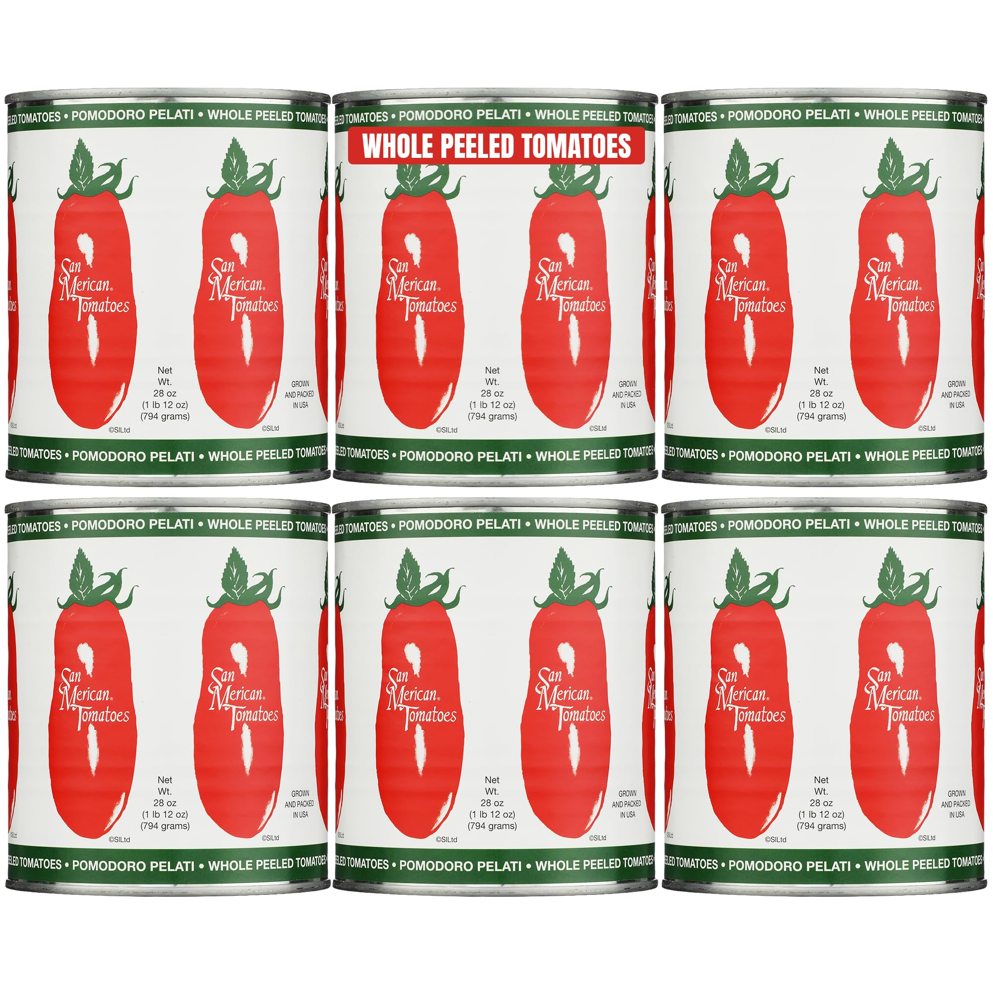 SMT San Merican front packaging showing 28 oz can and label benefit of USA-grown tomatoes