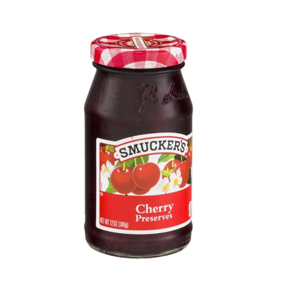 Smucker's jar front label showing brand and cherry preserves benefit: easy identification