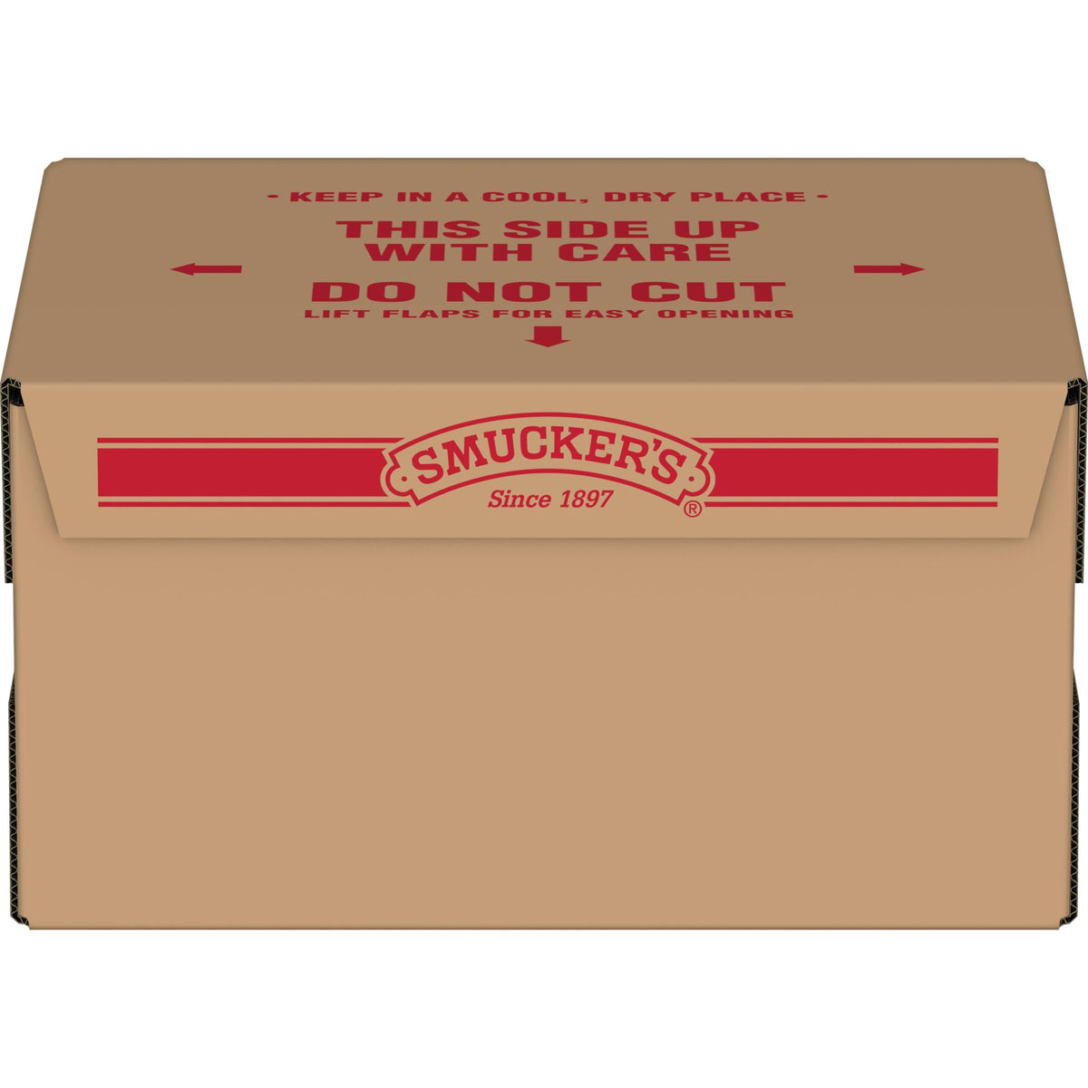 Smucker's front packaging portion cup showing branded seal and easy serving benefit