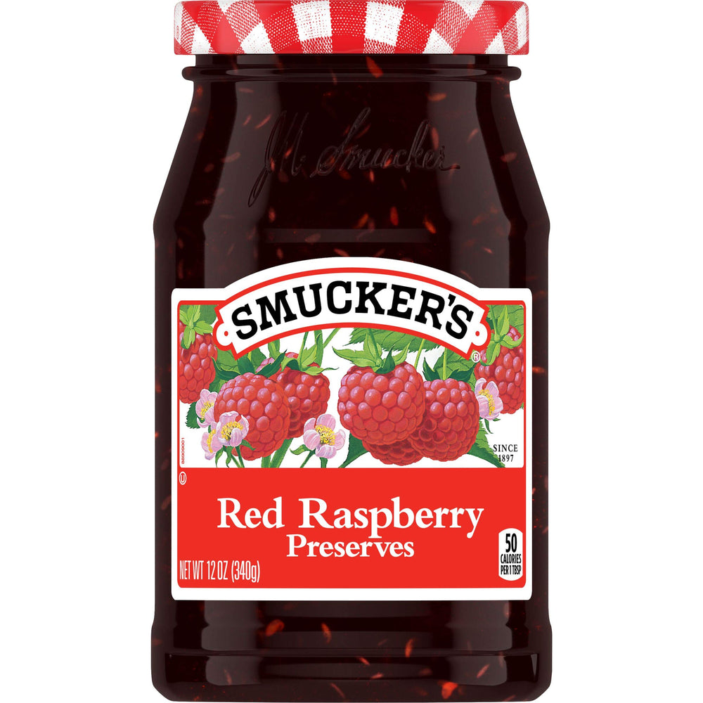Smucker's front-pack display showing six 12 oz jars and convenient bulk value