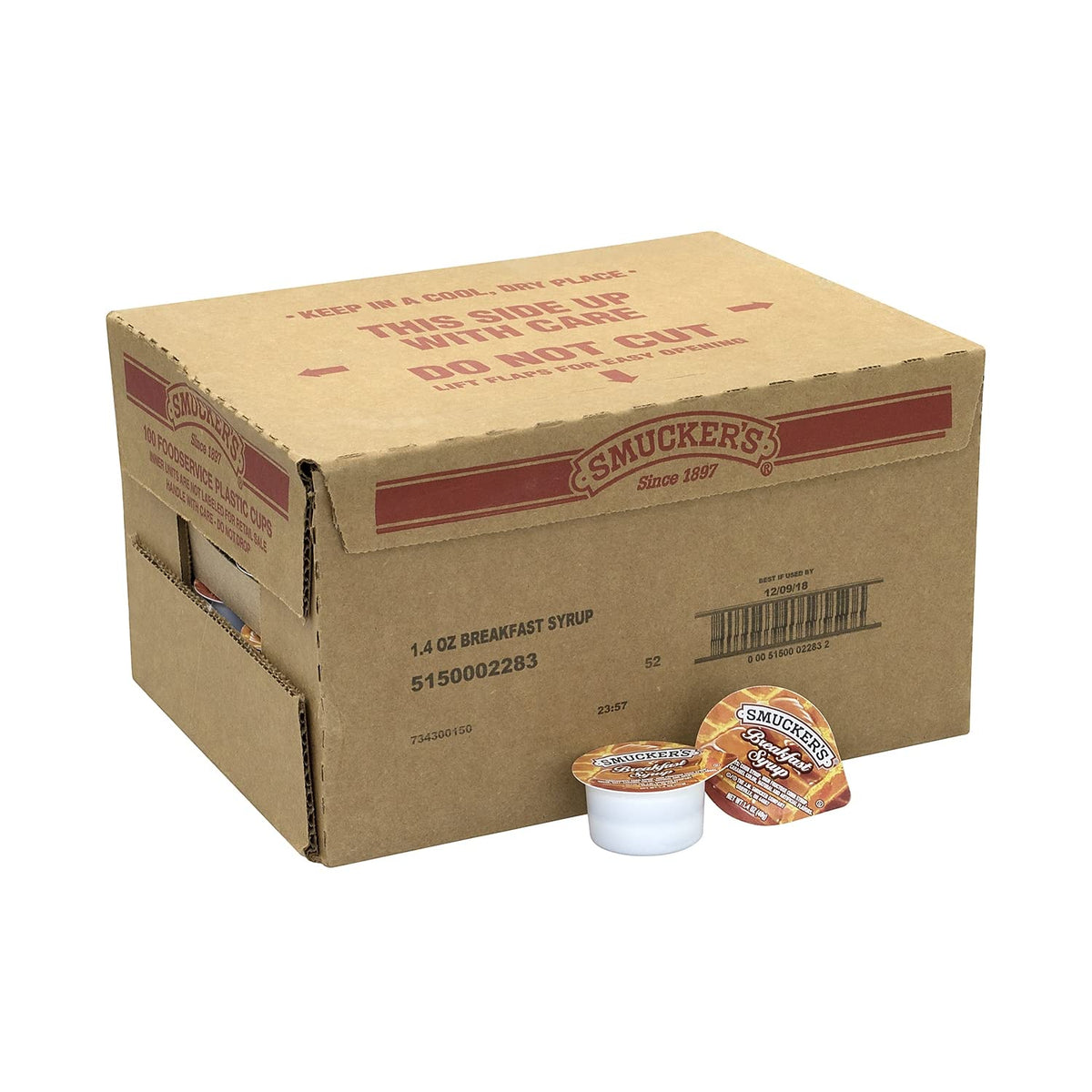 Smucker's front packaging showing 100-count case and brand for easy stocking