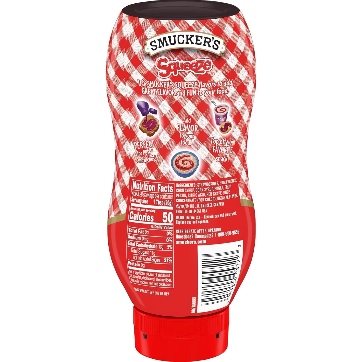 Smucker's bottles stacked in pantry showing space-saving commercial storage