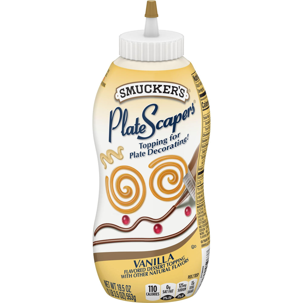 Smucker's front packaging showing 12 vanilla squeeze bottles for consistent plating