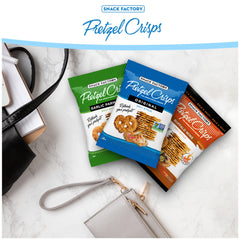 Snack Factory three flavor bags lined up showing Original, Buffalo Wing, and Garlic Parmesan