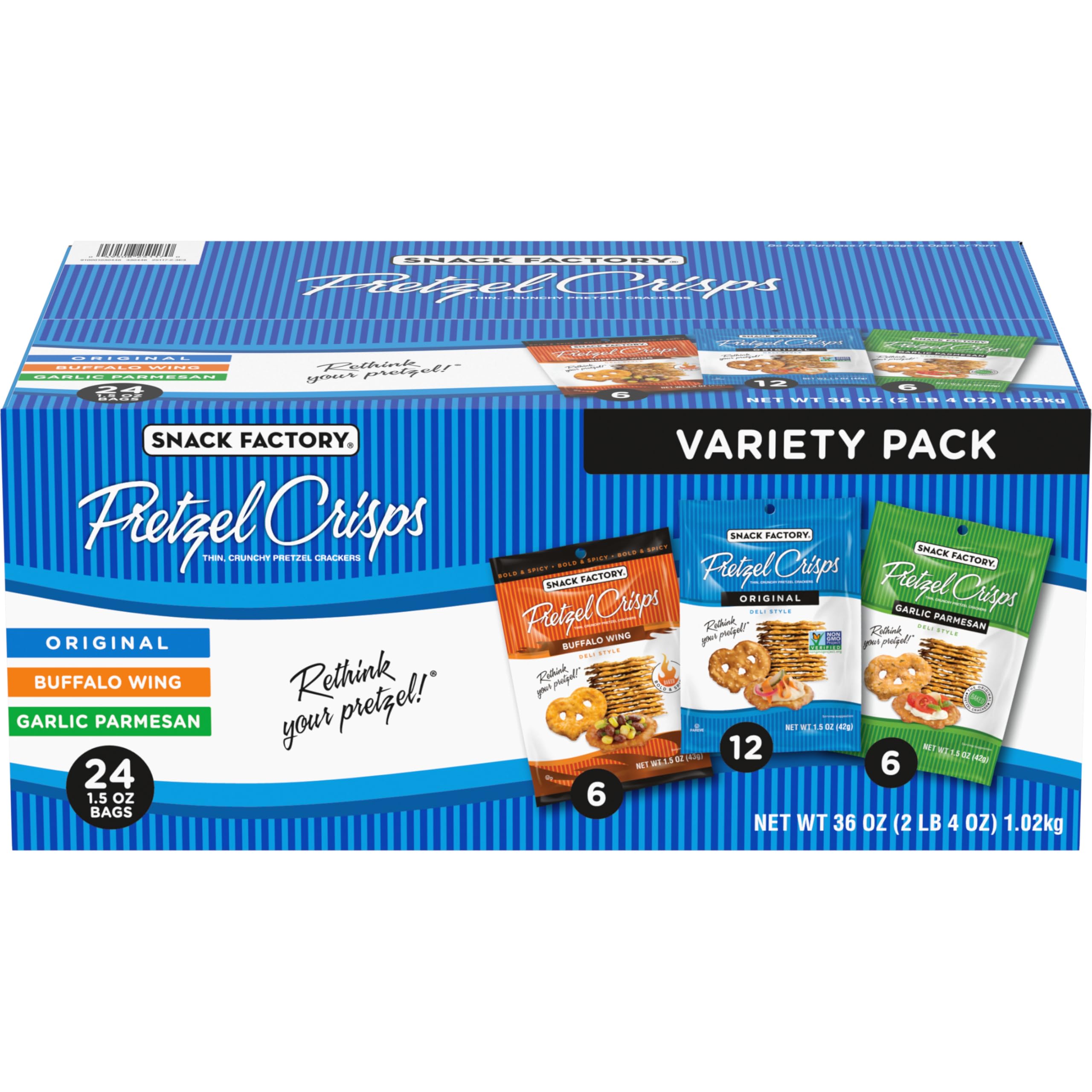 Snack Factory front box showing variety pack and easy grab-and-go convenience