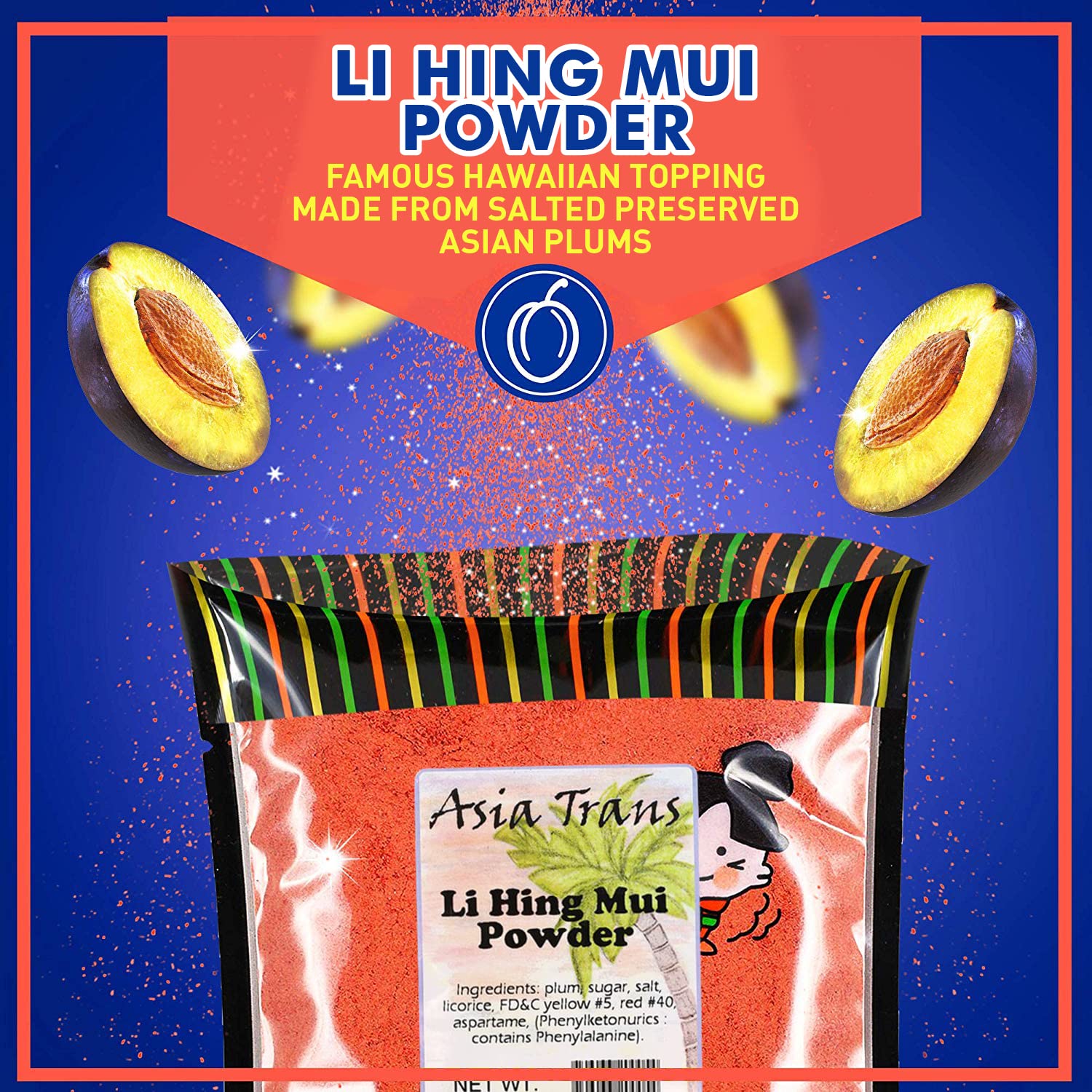 Snack Hawaii open tin close-up showing fine li hing powder texture and vibrant color