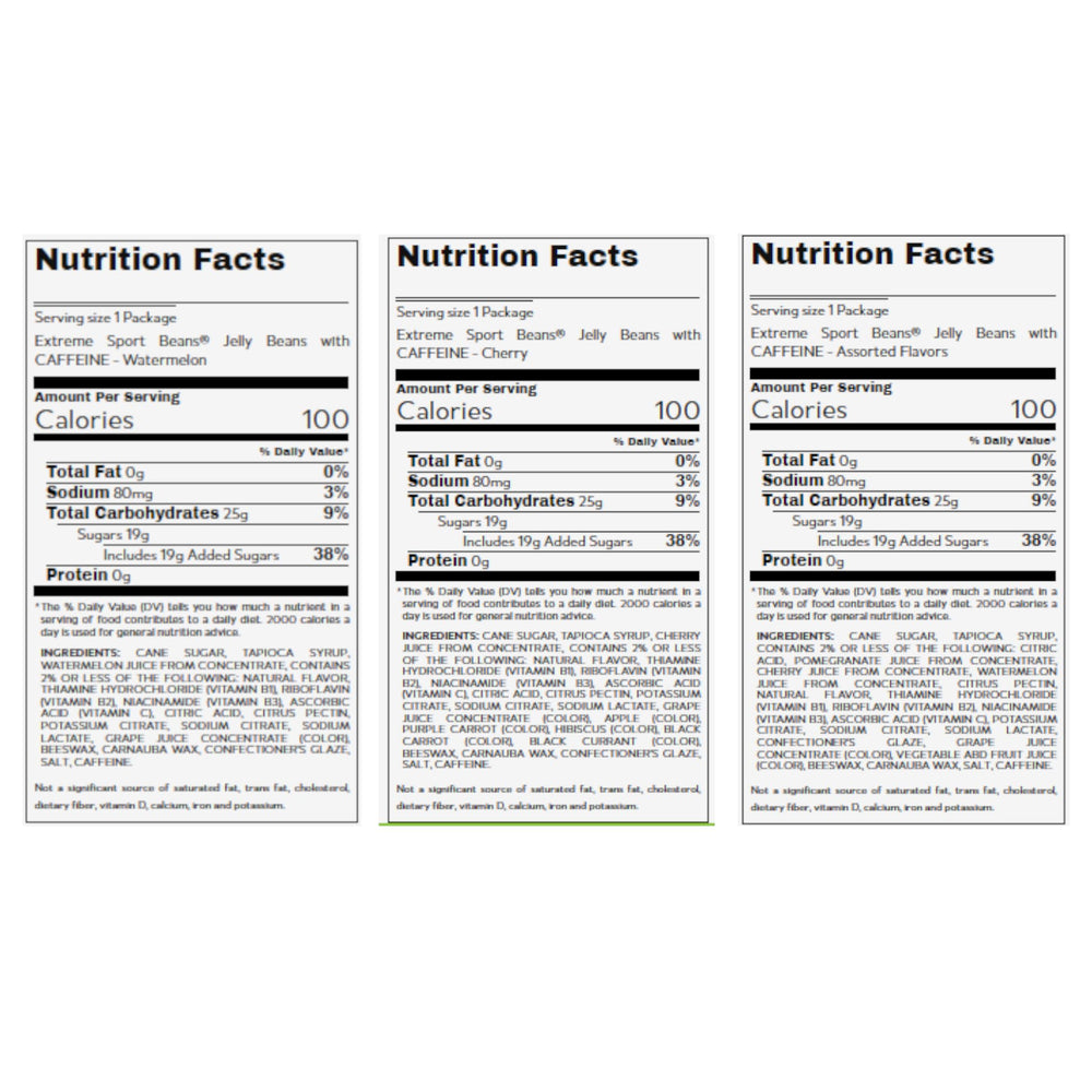 SNACK HOTLINE nutrition label close-up showing caffeine and vitamins