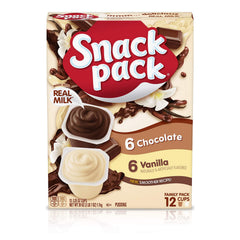 Snack Pack family pack front packaging showing both chocolate and vanilla benefits