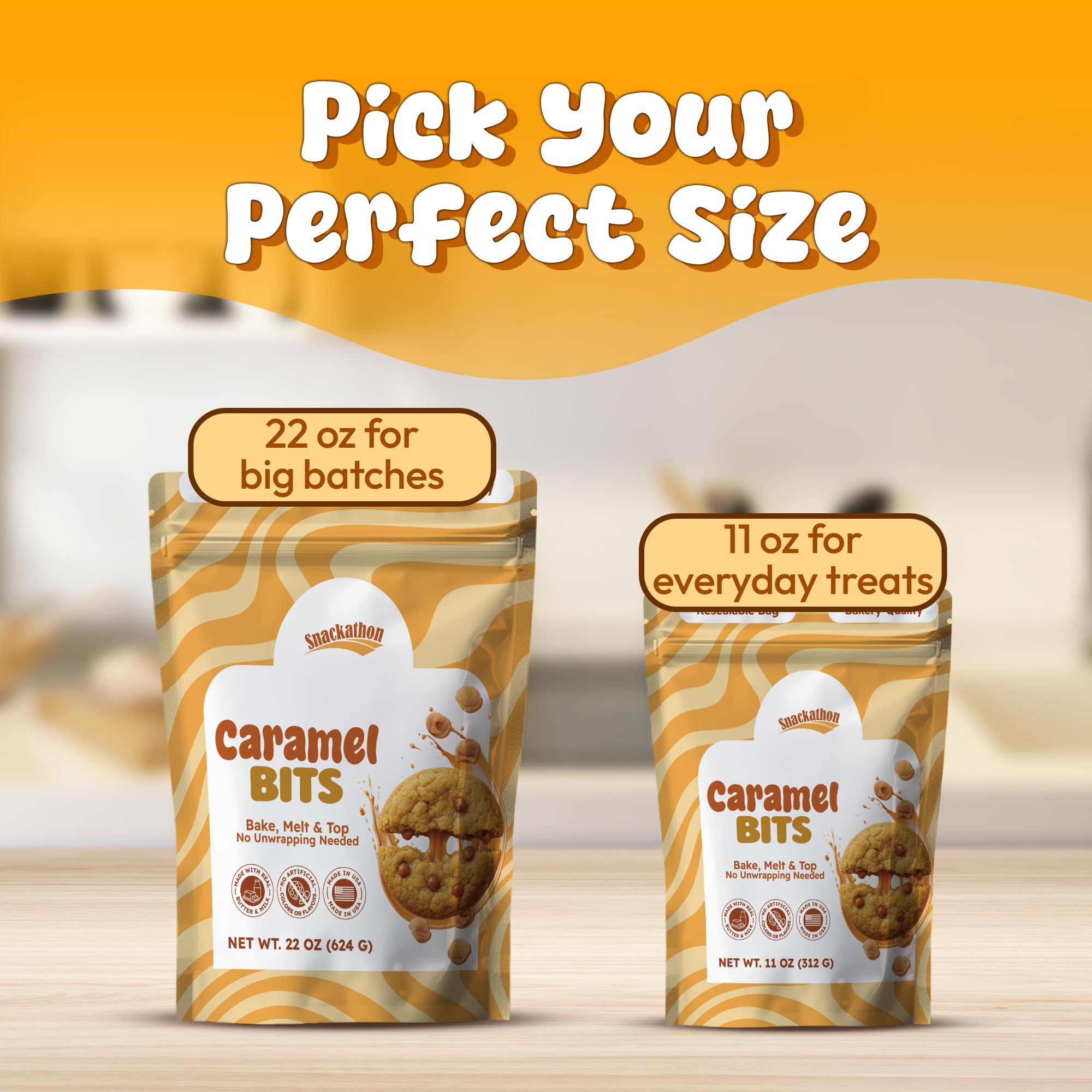 Snackathon caramel bits folded into cookie dough for caramel pockets
