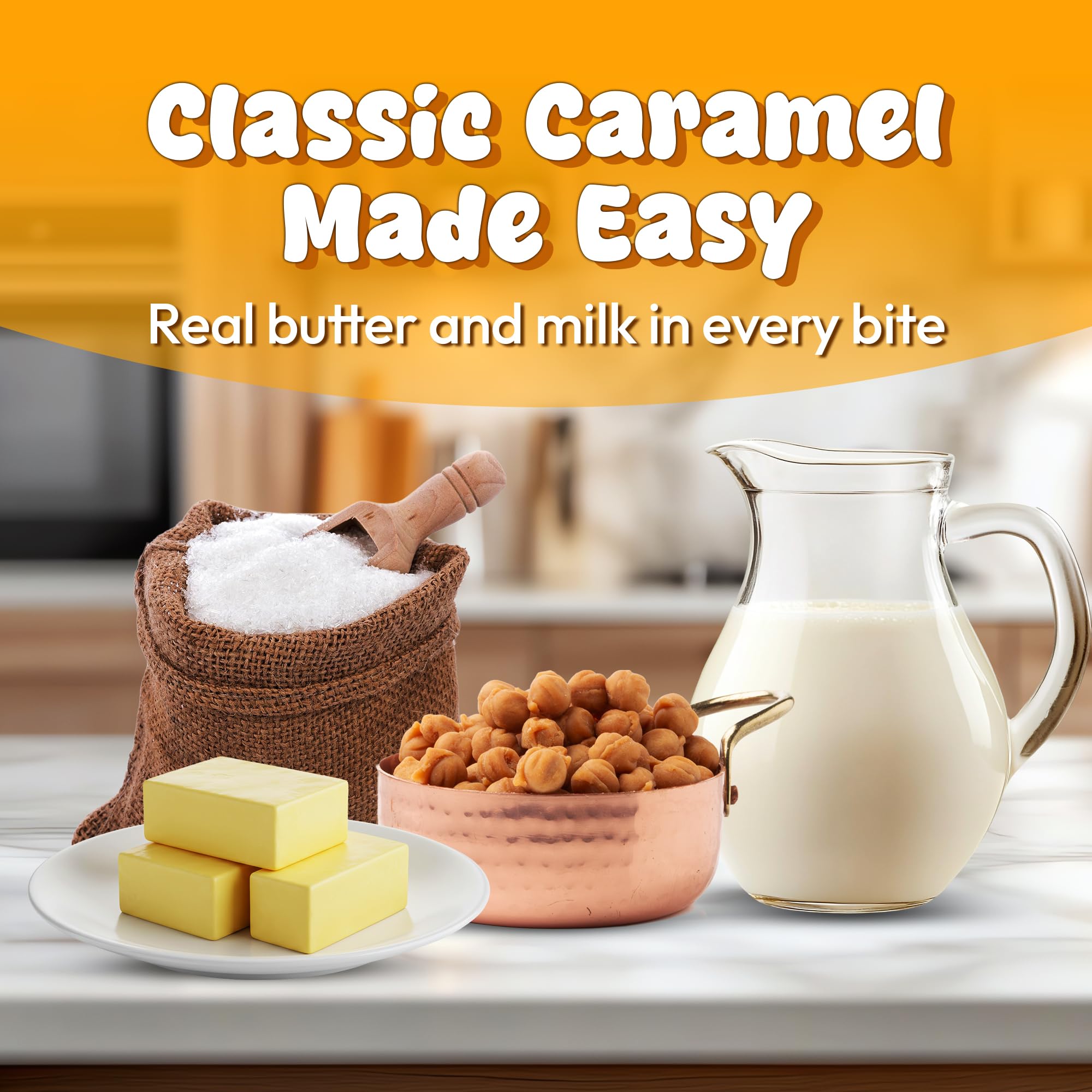 Snackathon caramel bits in kitchen setting for easy dessert preparation