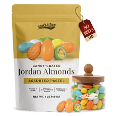 Snackathon front of packaging showing pastel candies and resealable bag for easy storage