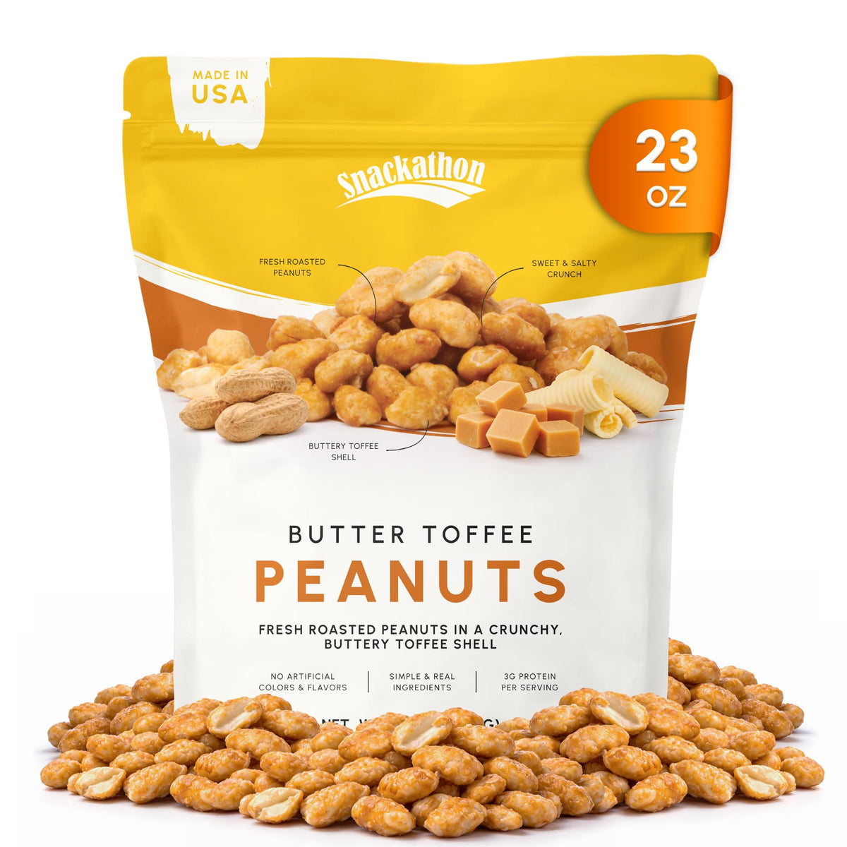 Snackathon front packaging 23 oz bag showing branding and resealable feature for convenience
