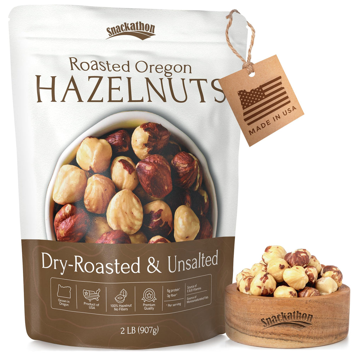 Snackathon front packaging 2 lb bag showing label and resealable top for freshness
