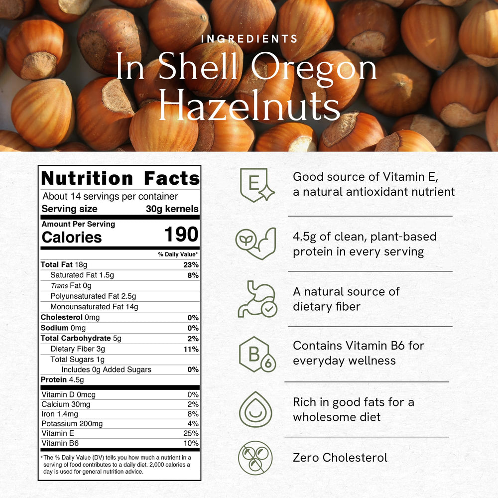 Snackathon hazelnuts beside a measuring cup illustrating 2.2 lb bulk size for value
