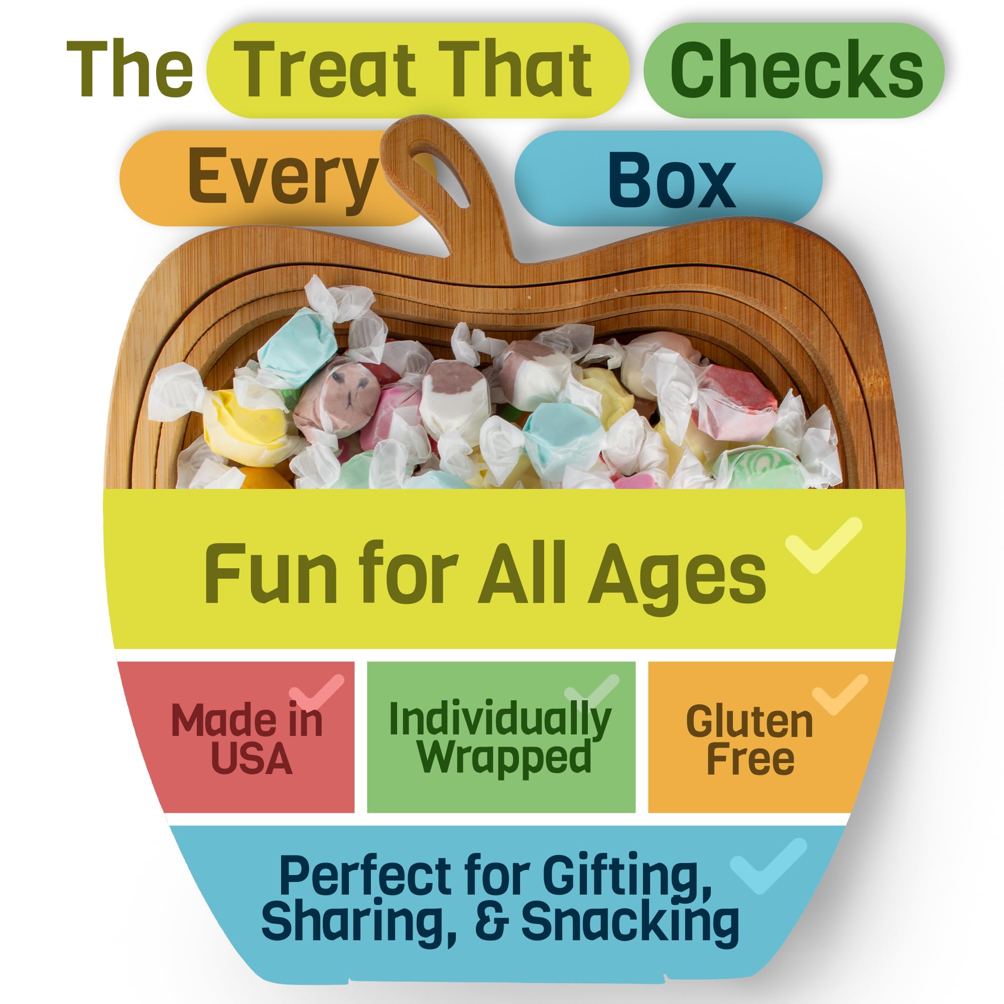Snackathon individually wrapped huckleberry taffy close-up ensuring portion control