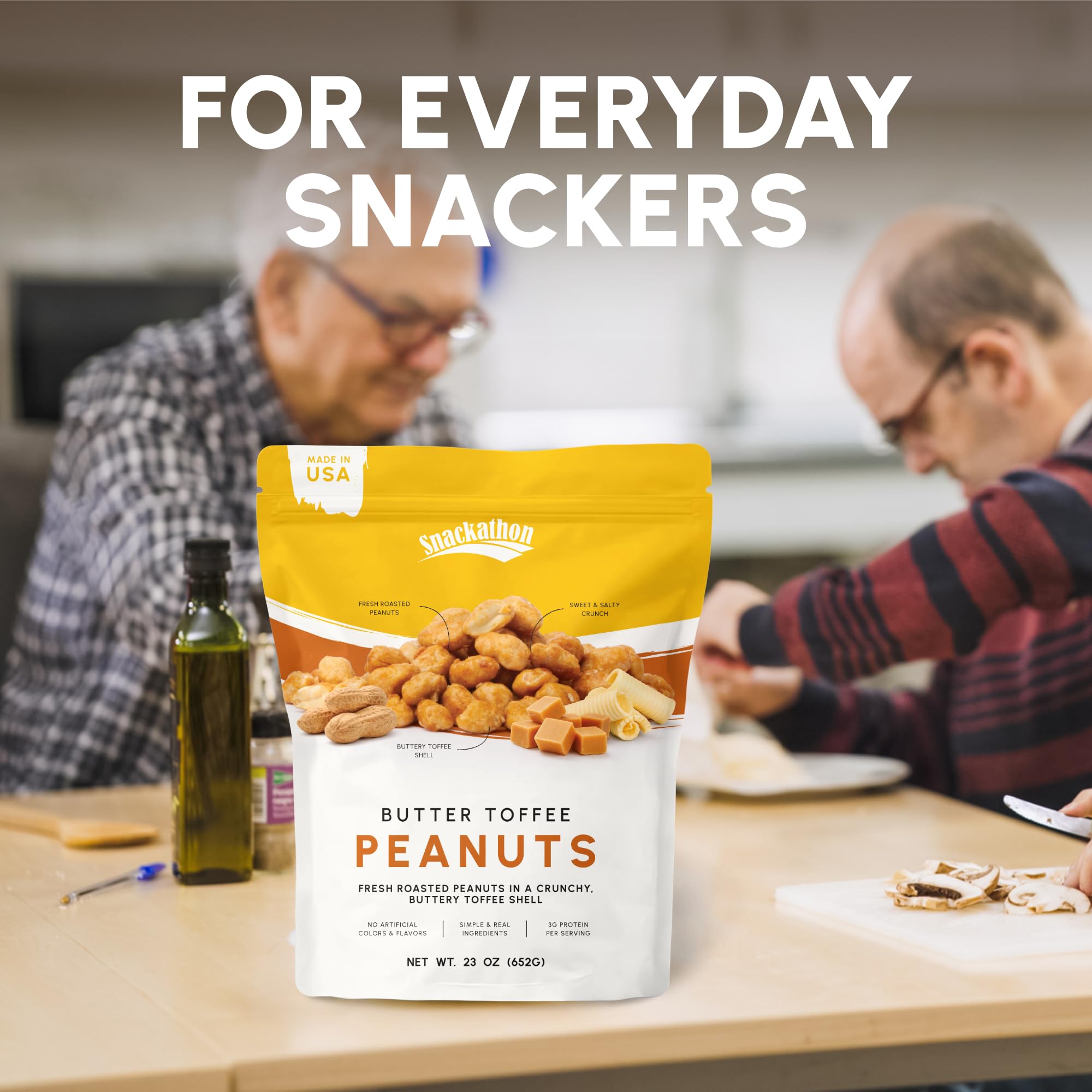 Snackathon ingredient label and Made in USA mark assuring quality and origin