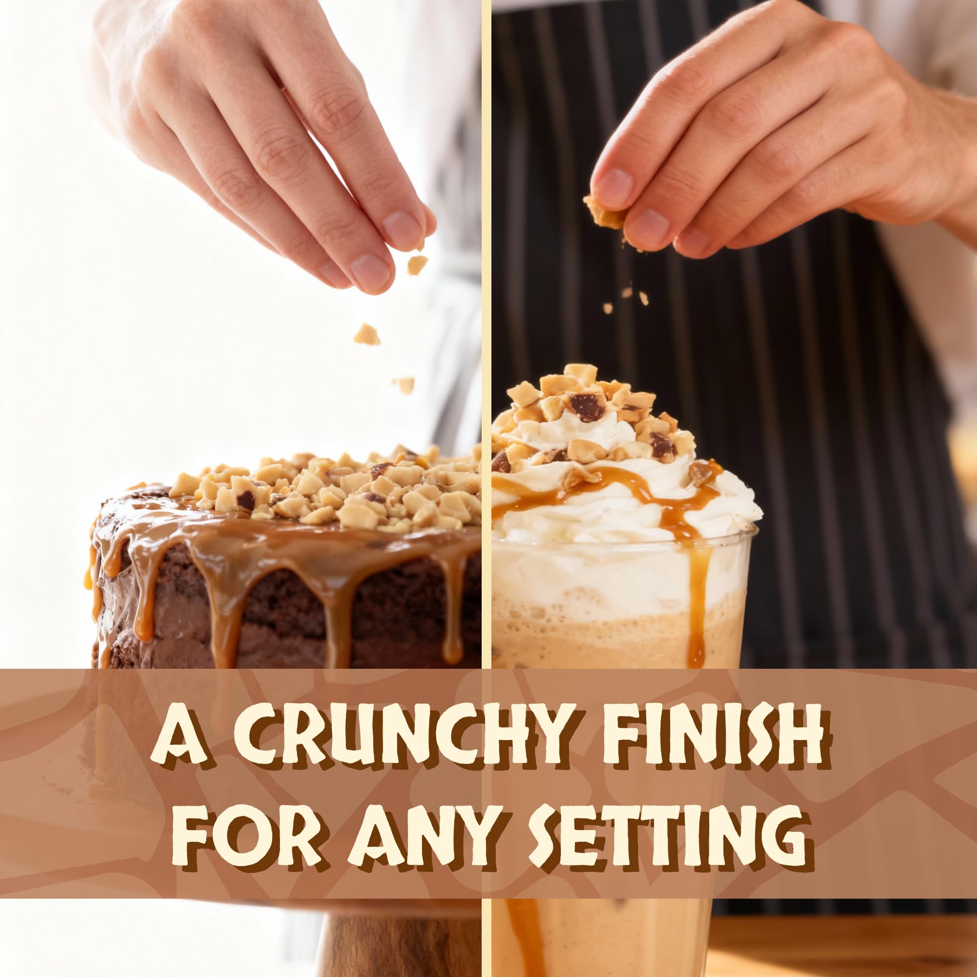 Snackathon toffee bits sprinkled over ice cream offering buttery crunch and sweet topping appeal