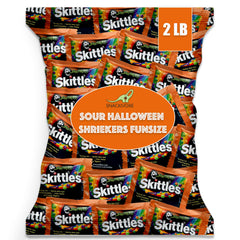 Snackivore front packaging of 2 lb Shriekers bag showing festive Halloween branding and convenience