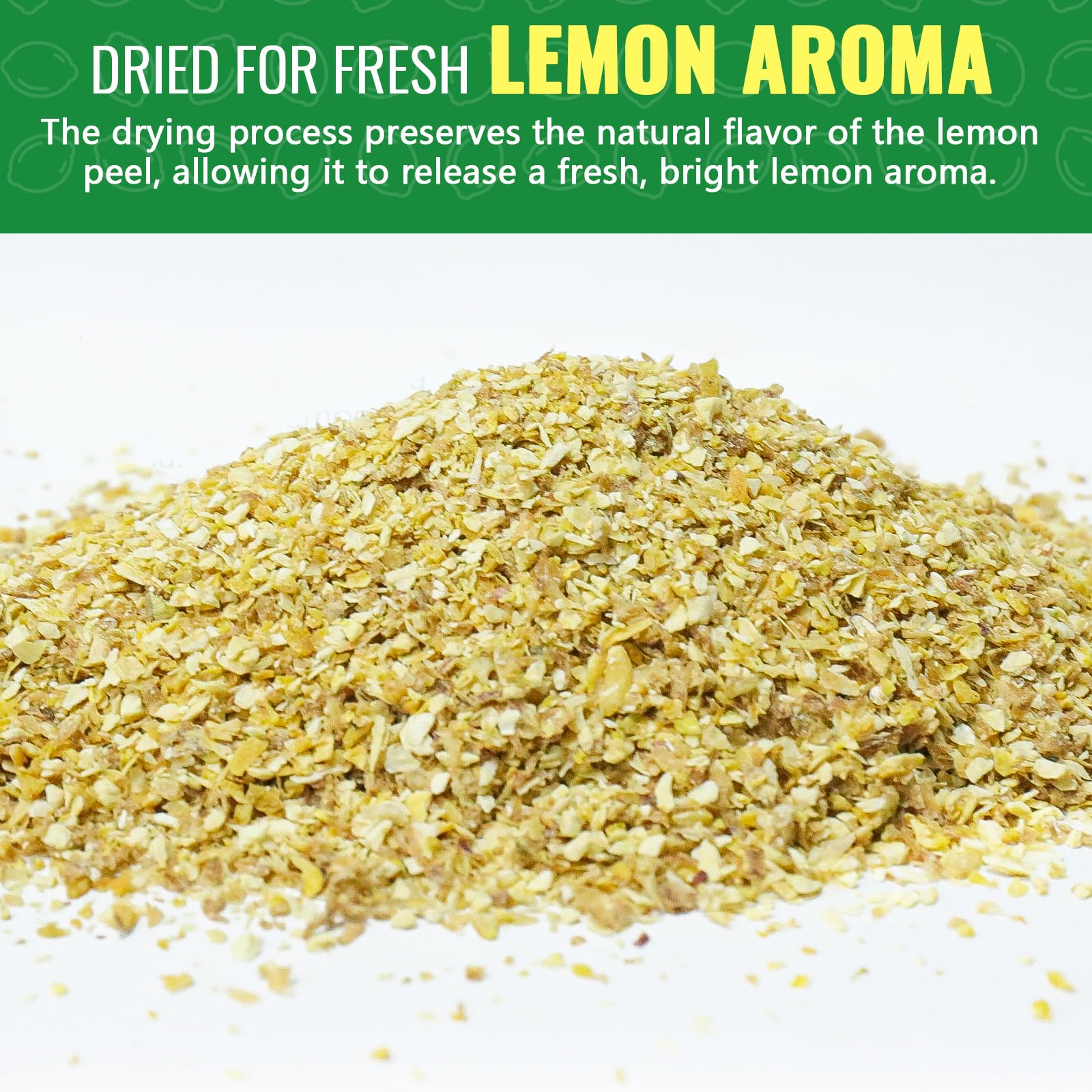 Snafre close-up texture of dried lemon peel granules for even blending