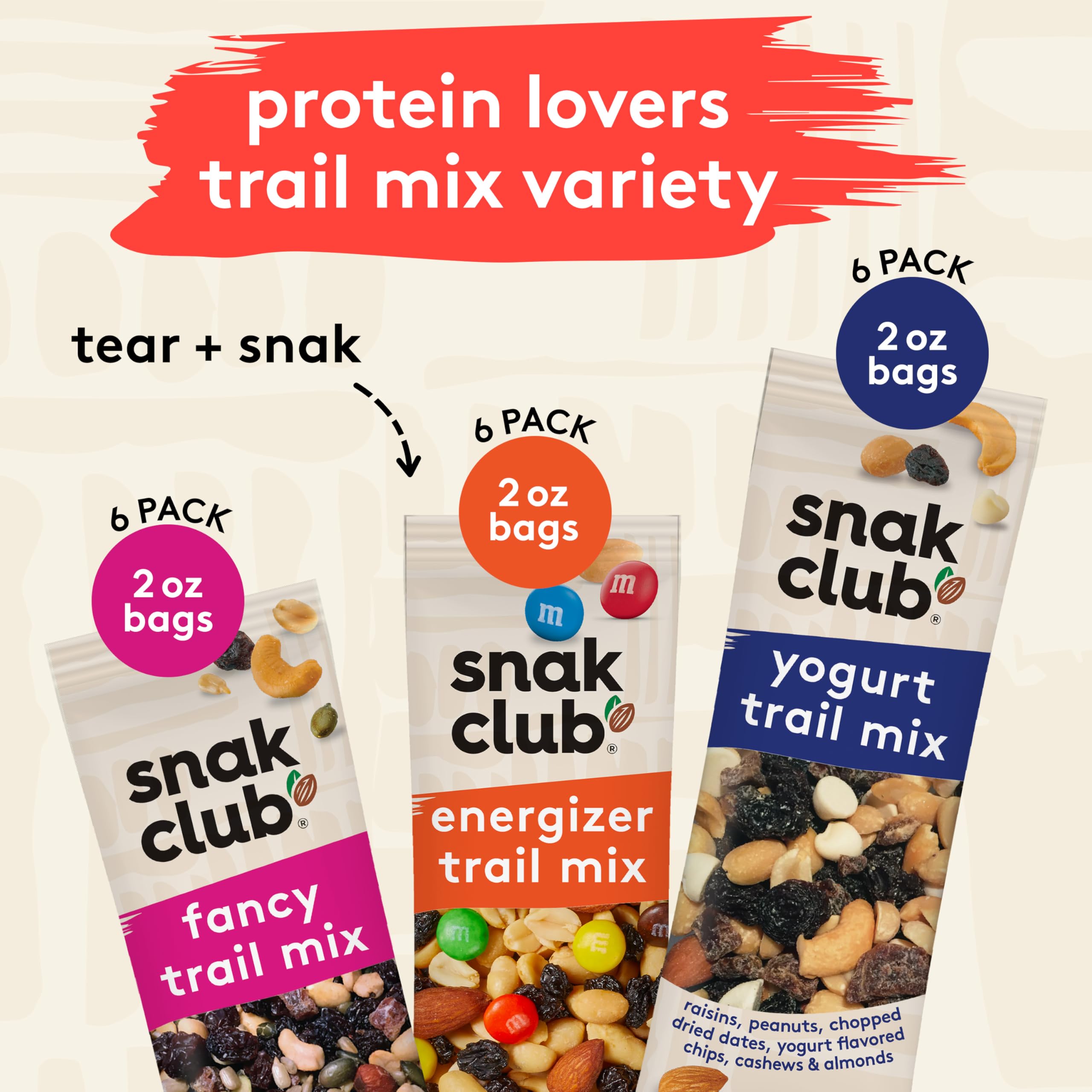 Snak Club Energizer mix close-up highlighting nuts, raisins, and chocolate energy