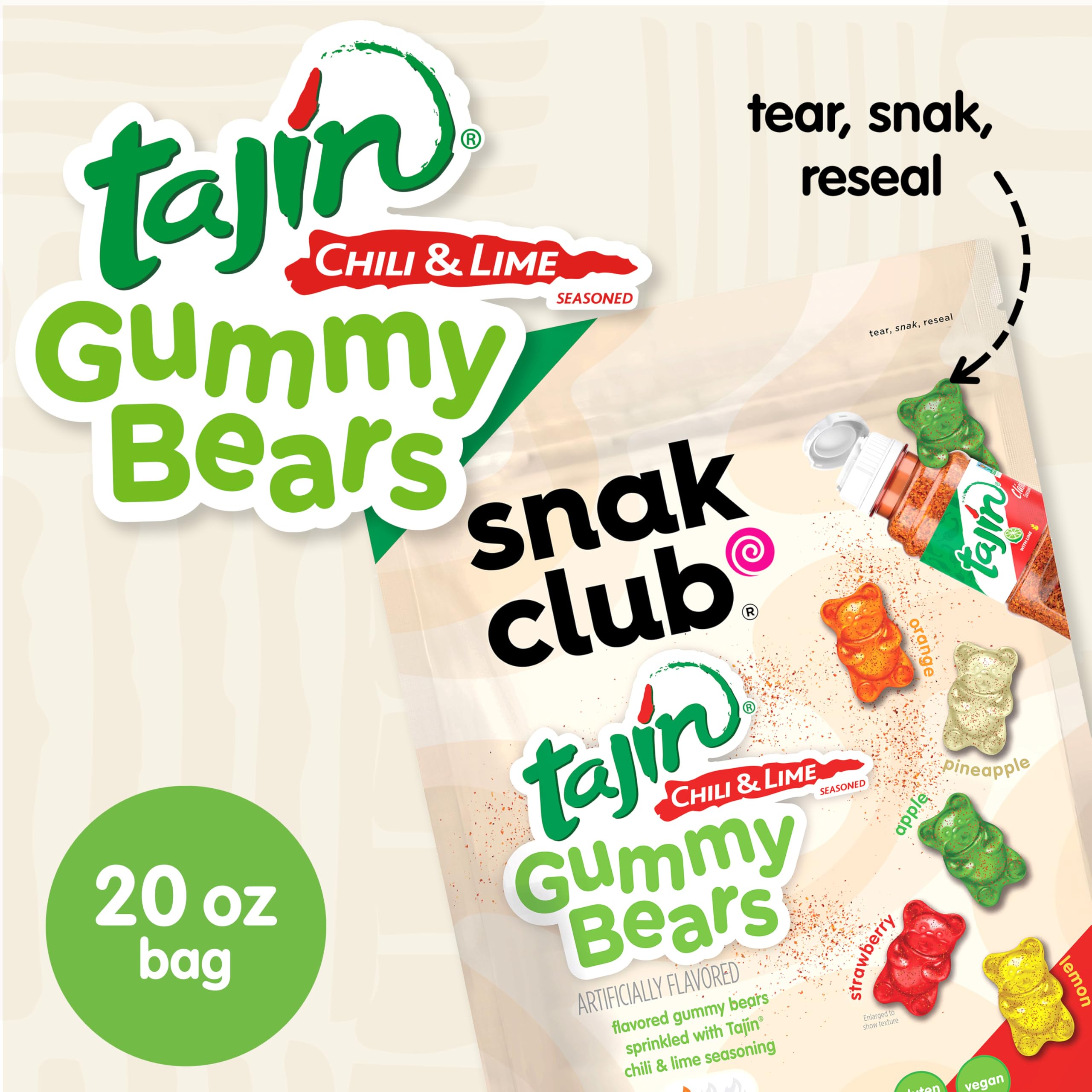 Snak Club close-up of Tajín dusting highlighting tangy spicy texture benefit