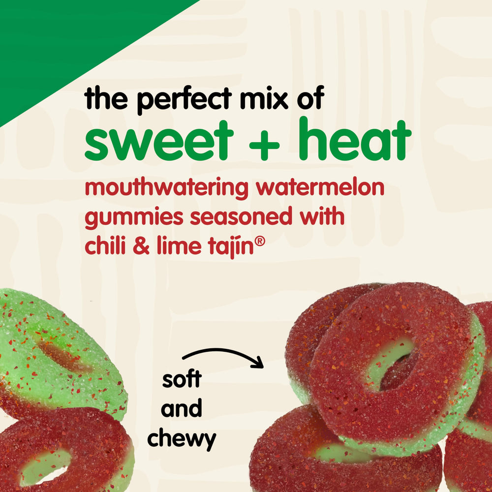 Snak Club close-up of Tajín seasoning on gummies highlighting bold flavor