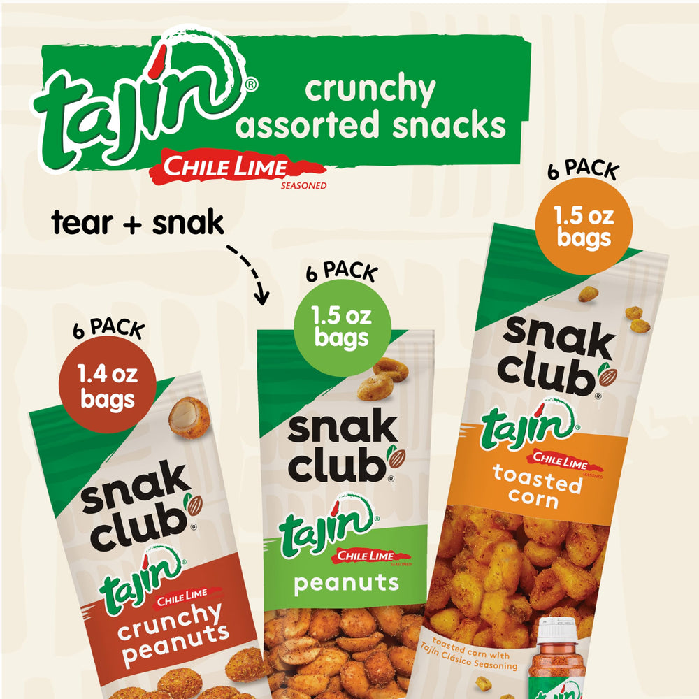 Snak Club Tajin peanuts close-up showing seasoned glaze and savory appeal