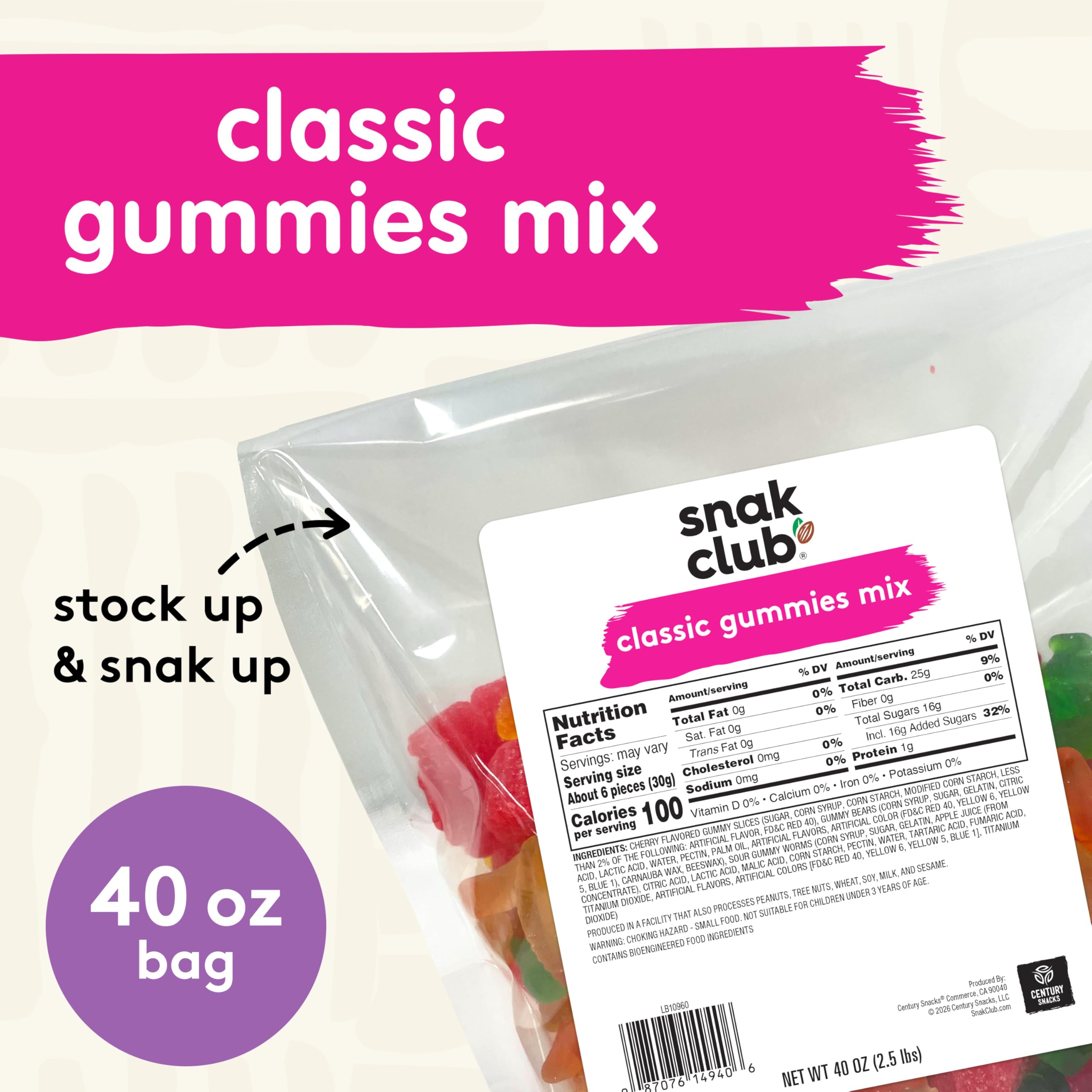 snak club contents spread of mixed gummies showing variety and portion options