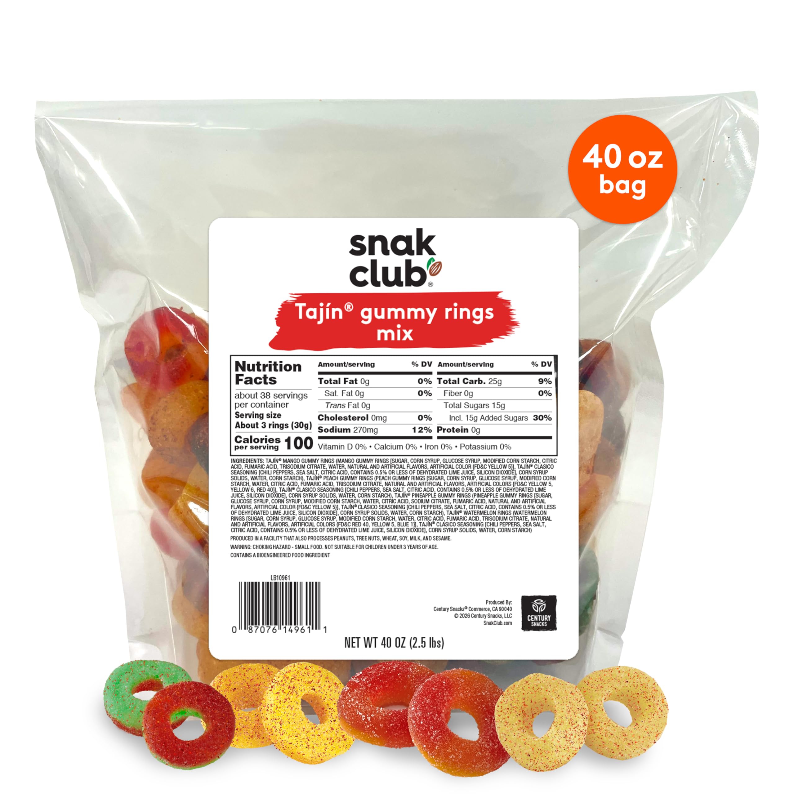 Snak Club front packaging showing 40 oz bulk bag and bold branding, easy sharing