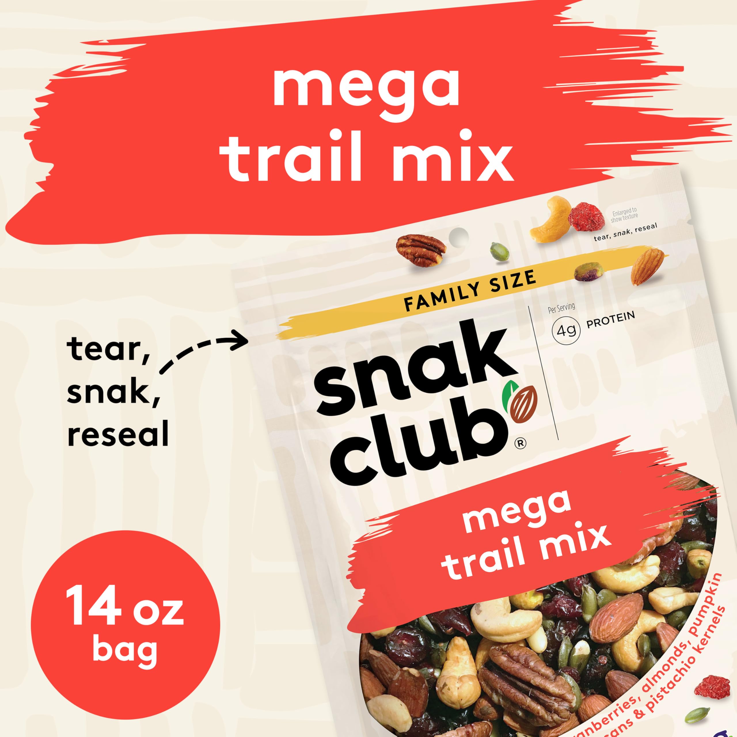Snak Club close-up of mix ingredients displaying nuts and dried cranberries for flavor contrast
