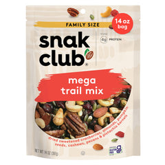 Snak Club front pouch view showing family-size 14 oz and convenient resealable design