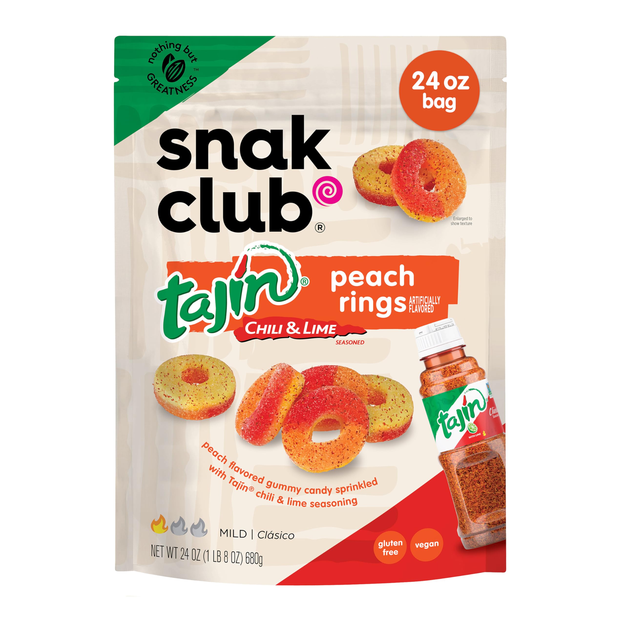 Snak Club front-of-bag showing resealable 24 oz packaging and branding benefit