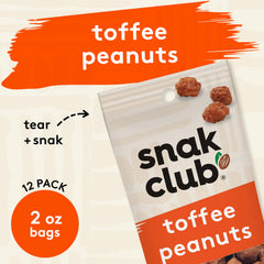 Snak Club close-up of praline-toffee coating highlighting crunchy texture benefit