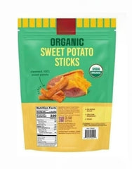 Snak close-up of sweet potato sticks highlighting soft chewy texture and natural sweetness