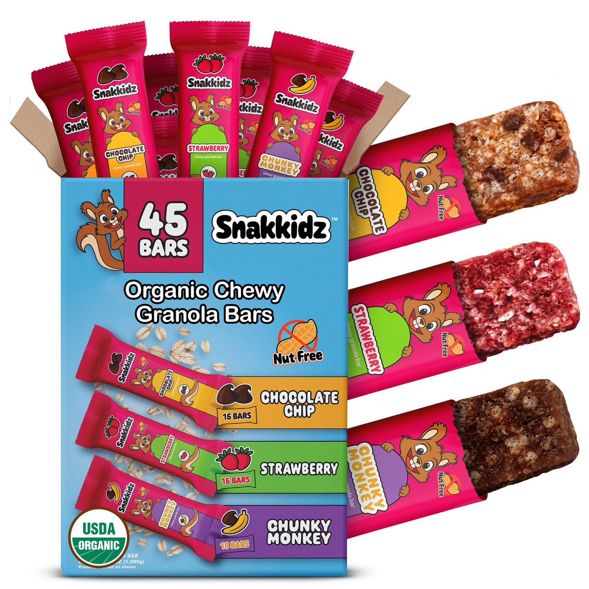 snakkidz front packaging showing 45-bar bulk pack and convenience