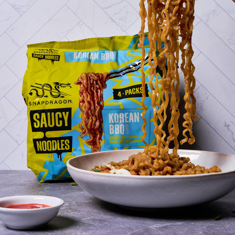 Snapdragon noodles on a desk lunch setting showing quick meal convenience benefit