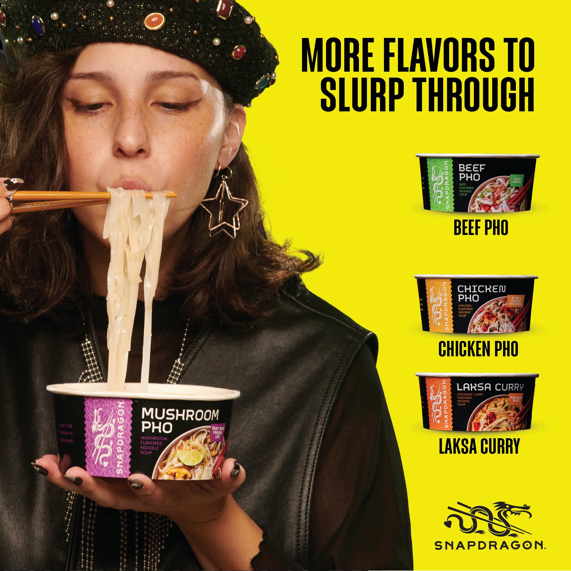 Snapdragon rice noodle texture absorbing savory mushroom broth