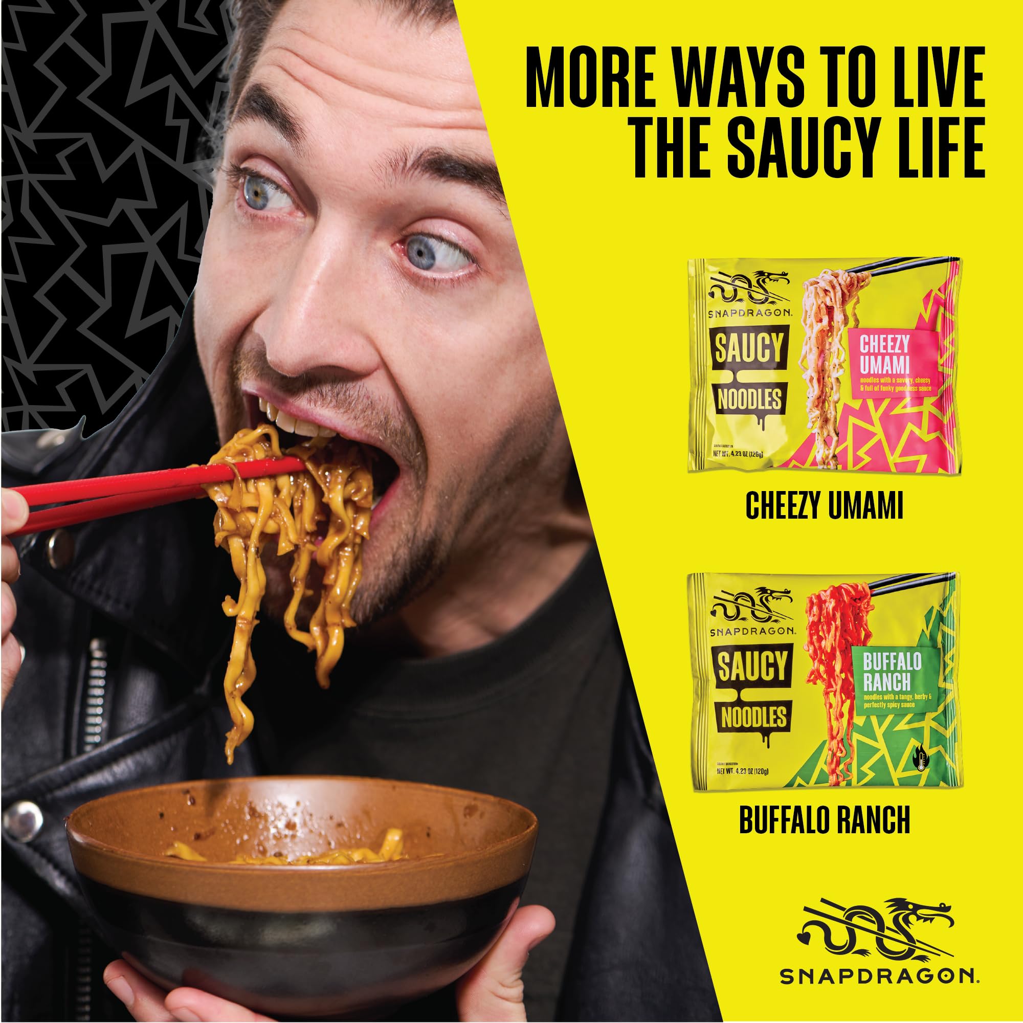 Snapdragon prepared noodles in bowl illustrating saucy coating benefit