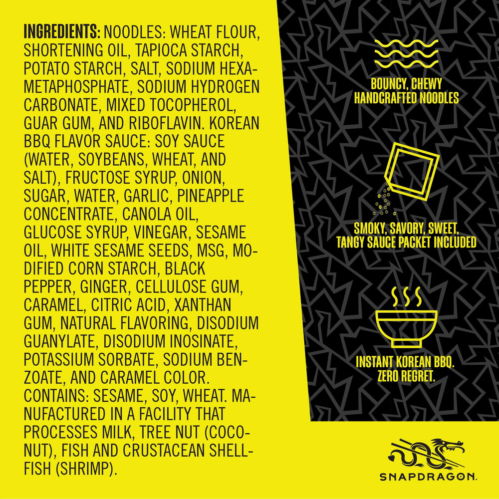 Snapdragon sauce packet next to dry noodles highlighting bold glaze benefit