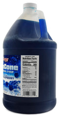 SNAPPY syrup pouring over shaved ice in cup, bright blue color adds eye-catching flavor appeal