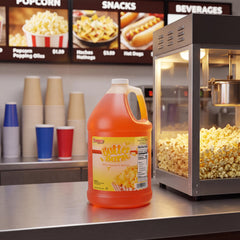 SNAPPY popcorn bowl drizzled with Butter Burst in kitchen setting, enhances movie-night taste