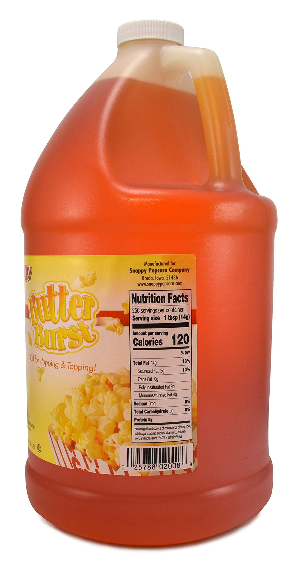 SNAPPY pouring Butter Burst oil from jug onto popped corn for instant flavor