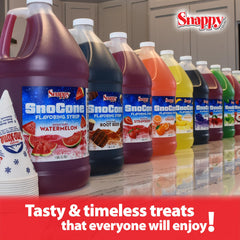 SNAPPY cotton candy syrup at concession stand with cups and machine illustrating event-ready convenience